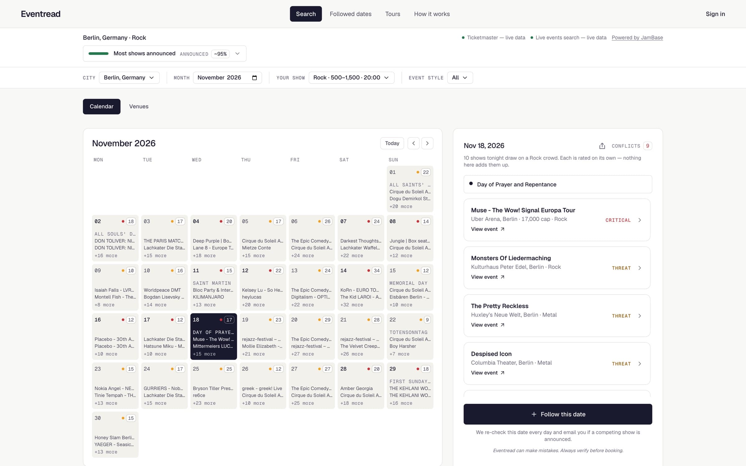 Eventread month view for Berlin, November 2026