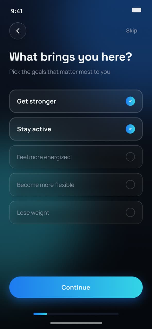 Onboarding: What brings you here? Pick the goals that matter most